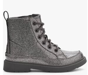 UGGs kid's Robley Glitter Combat Boot Silver Charcoal Glitter 1116377T, Sz US 6